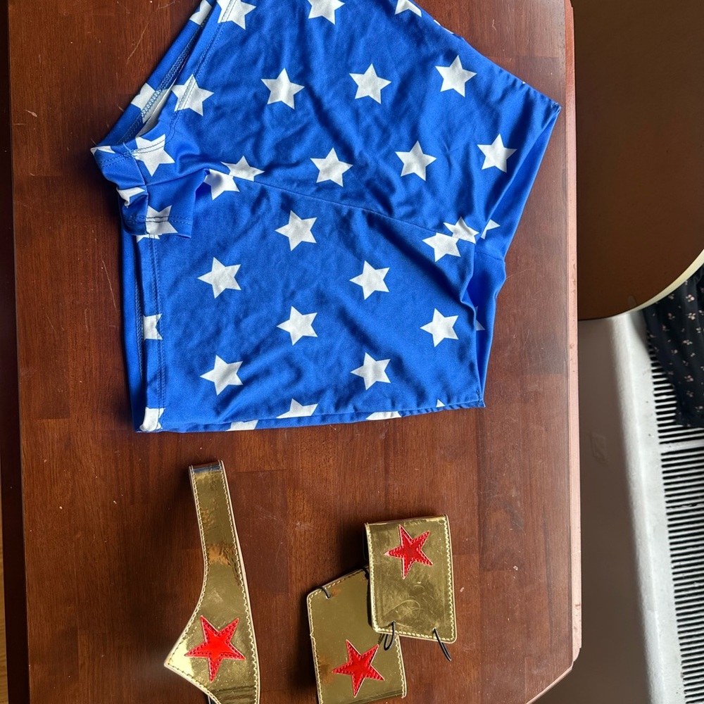 Blue Star Pattern Skirt with Gold Star Accessories